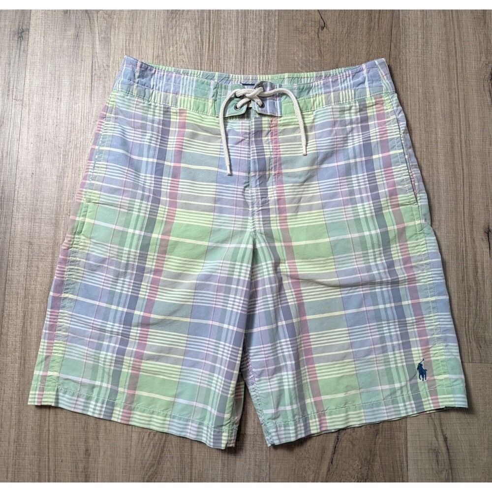 Vintage Polo Ralph Lauren Youth Size L (14-16) Plaid Swim Trunks Board Shorts